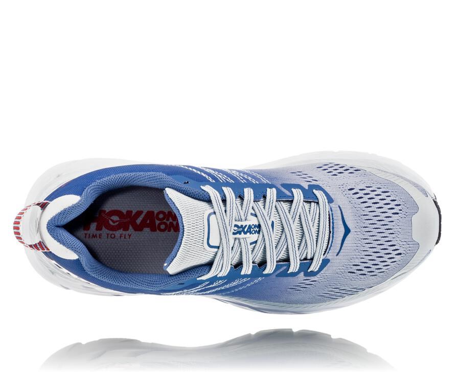 Hoka One One Womens Walking Shoes - Clifton 6 - Blue/White - MKFE95014